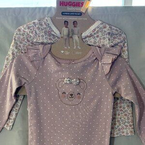 🆕 Huggies organic cotton girls 4 piece set, white & purple, 18 mos - NWT